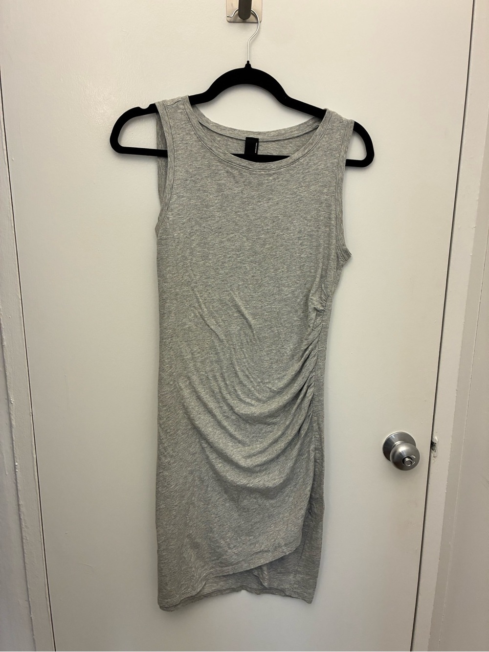 Heather Grey Sleeveless Midi Dress with Side Ruching
